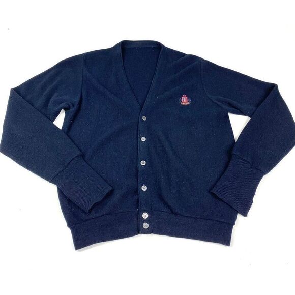 Vintage Izod Cardigan Sweater Mens Size Medium Navy Blue Grandpa Casual AB0034 - Picture 1 of 9